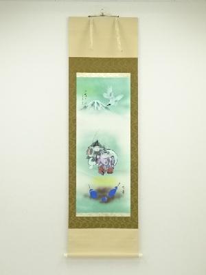 JAPANESE HANGING SCROLL / HAND PAINTED / Mt.FUJI WITH EGGPLANT